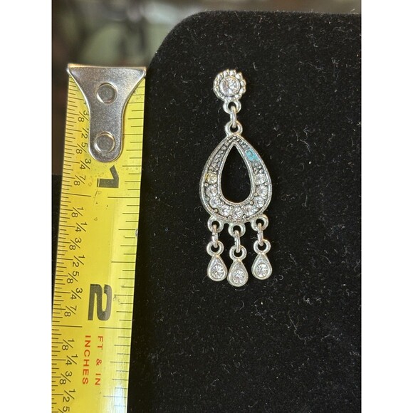 Silver Tone Crystal Chandelier Dangle Earrings Pierced Teardrop Vintage Style - Picture 3 of 6